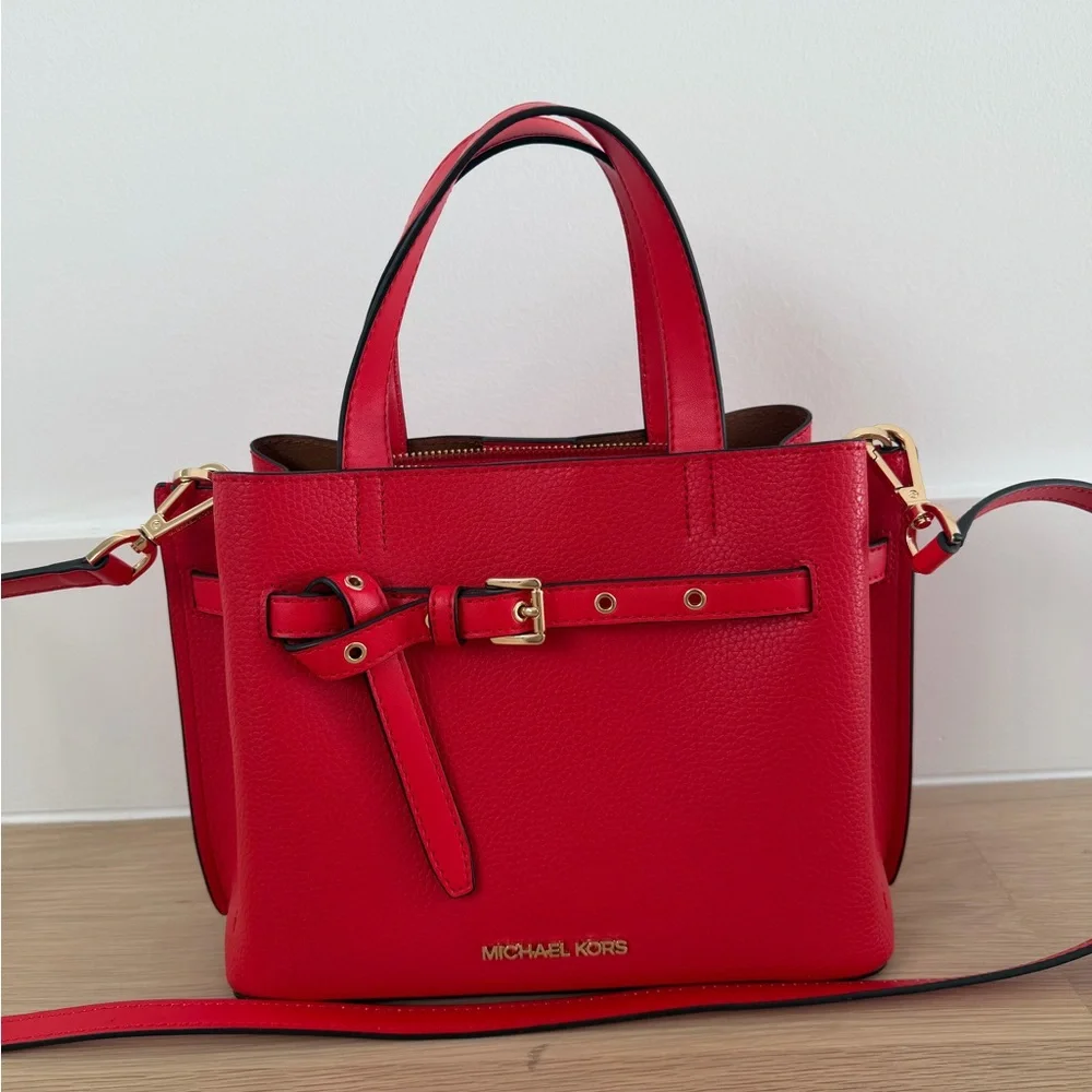 NEW Michael Kors Emilia Small Pebbled Leather Satchel Bright Red